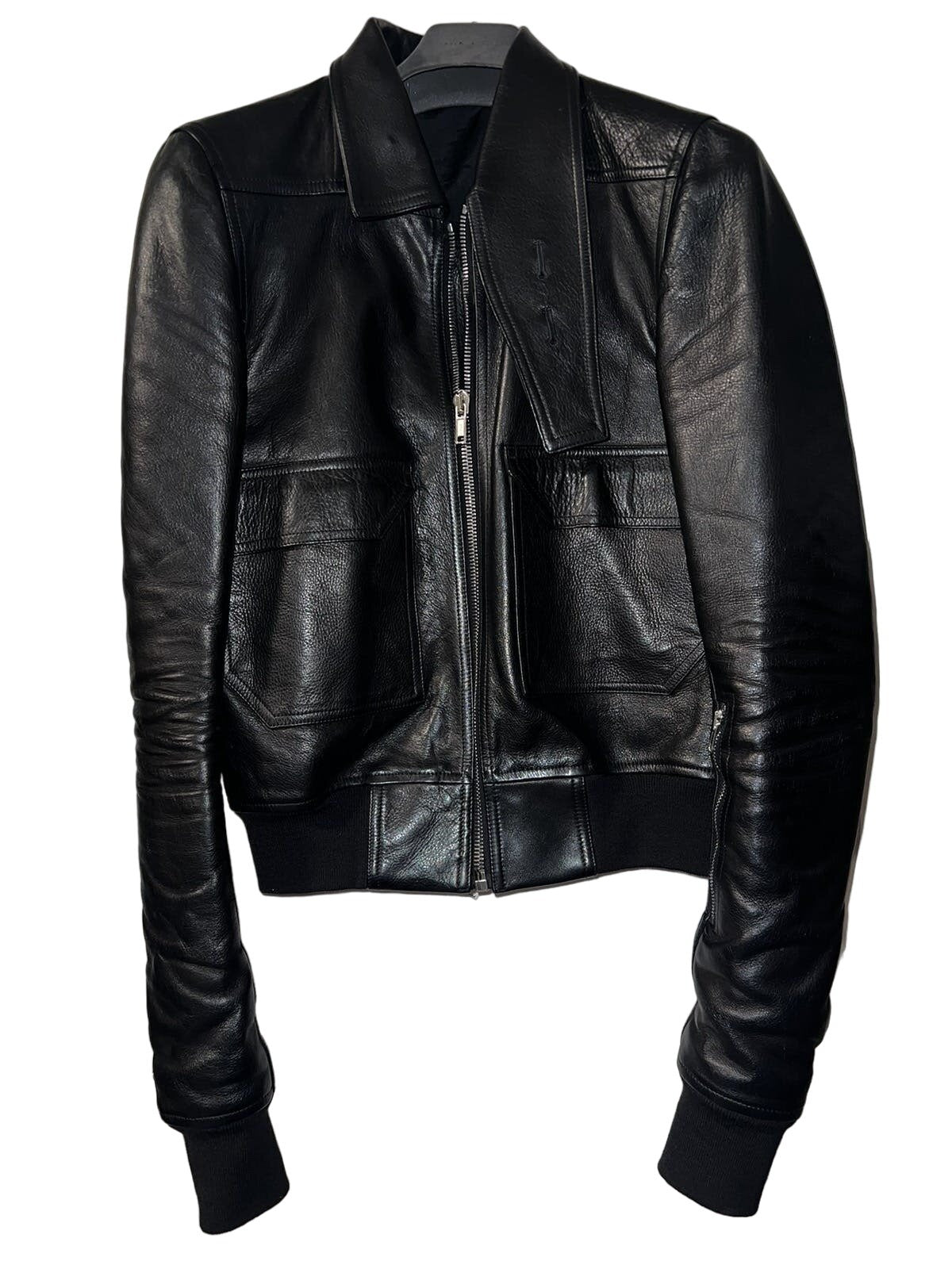 Rick Owens Calf Leather Oblong Collar Bomber Jacket