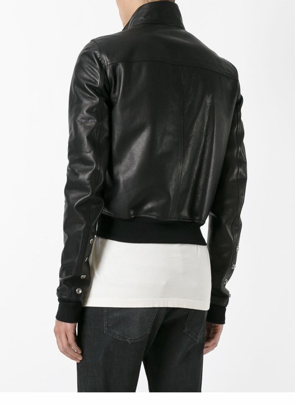 Rick Owens Calf Leather Cropped Bomber Jacket