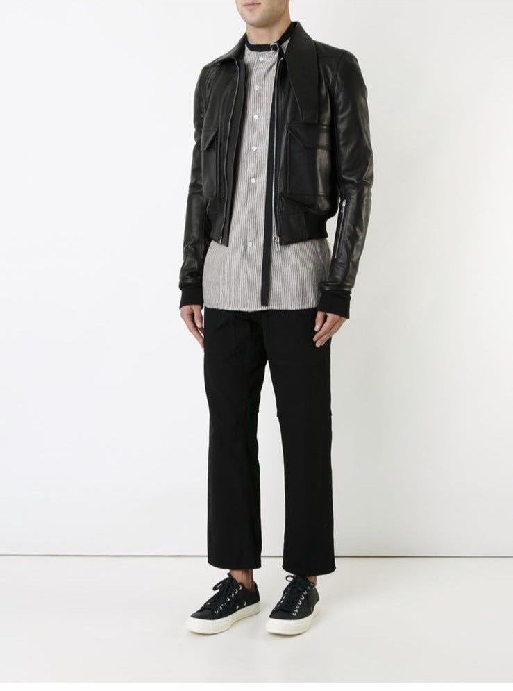 Rick Owens Calf Leather Oblong Collar Bomber Jacket