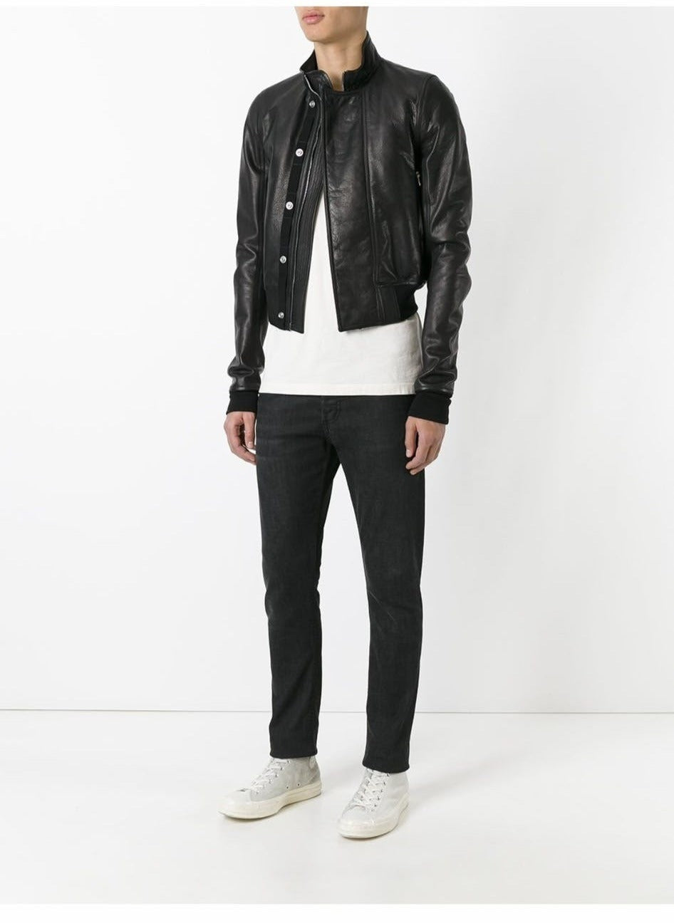 Rick Owens Calf Leather Cropped Bomber Jacket