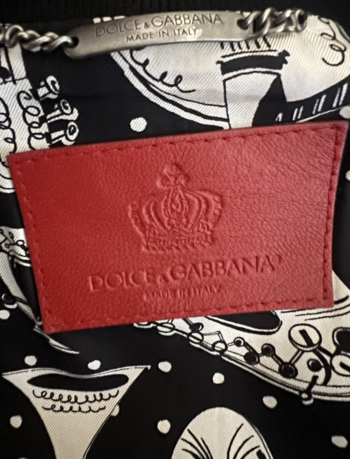 Dolce & Gabbana Red Leather Perforated Bomber Jacket