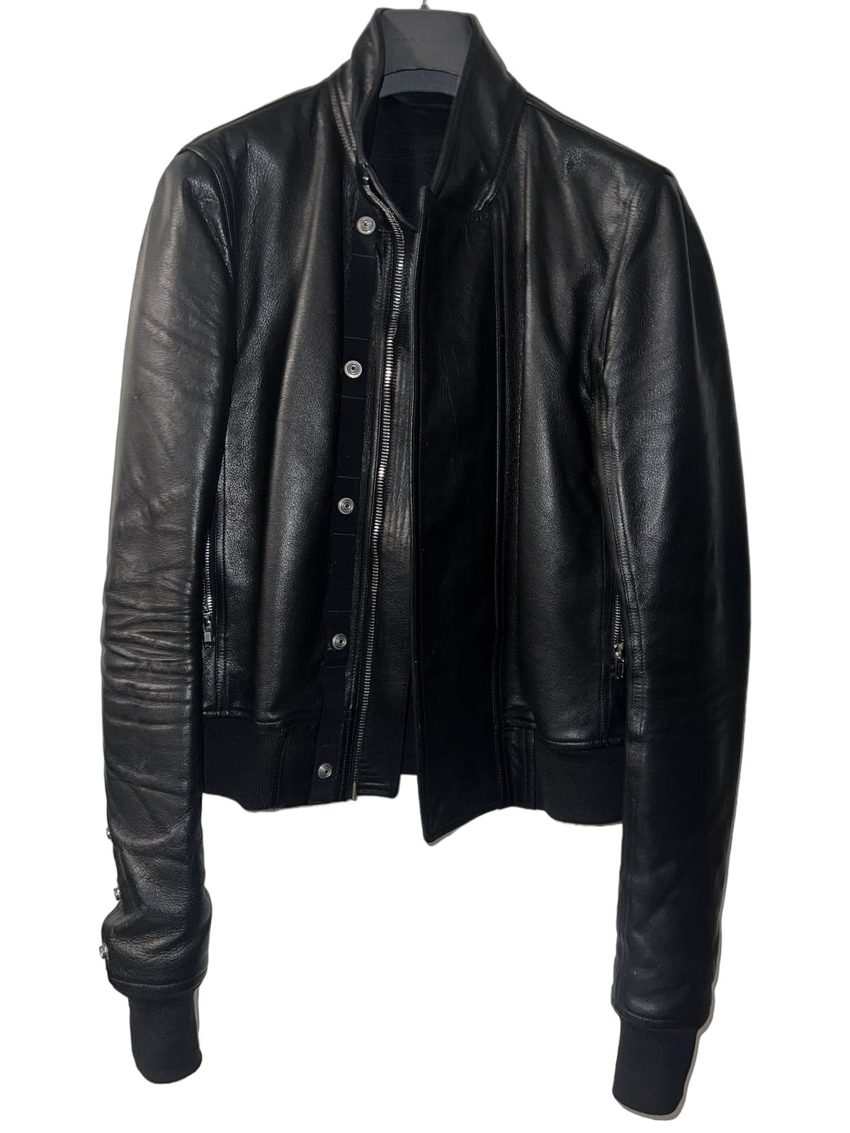 Rick Owens Calf Leather Cropped Bomber Jacket