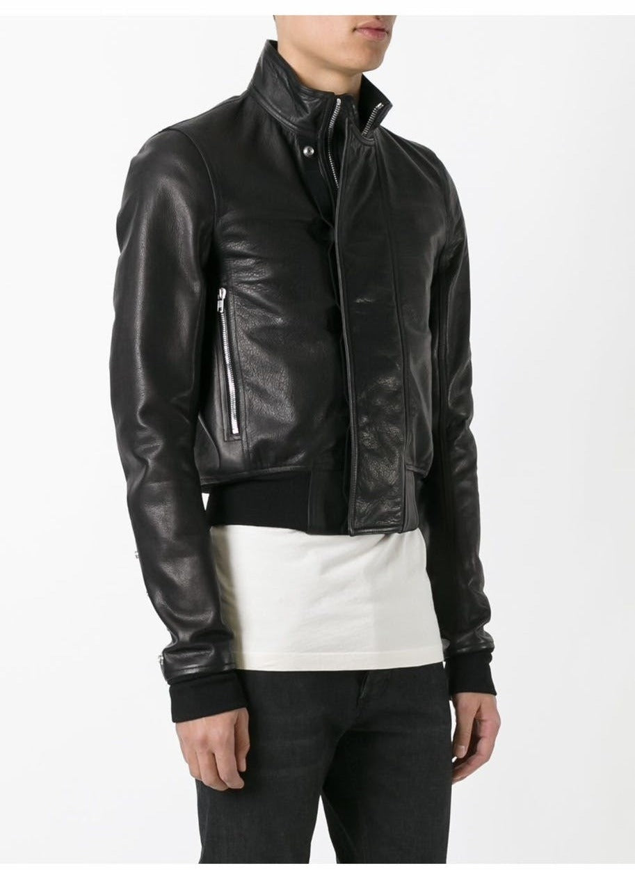 Rick Owens Calf Leather Cropped Bomber Jacket