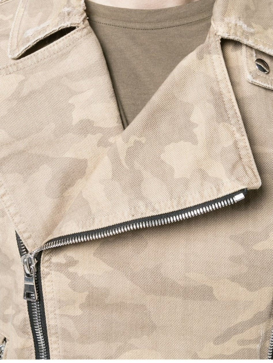 Balmain Destroyed Camouflage Print Biker Jacket