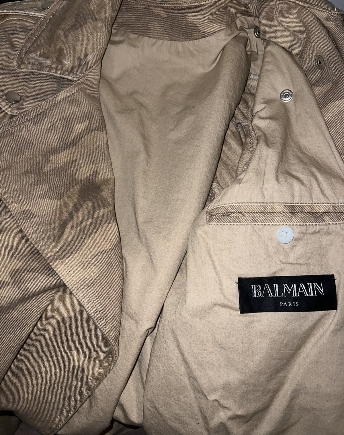 Balmain Destroyed Camouflage Print Biker Jacket
