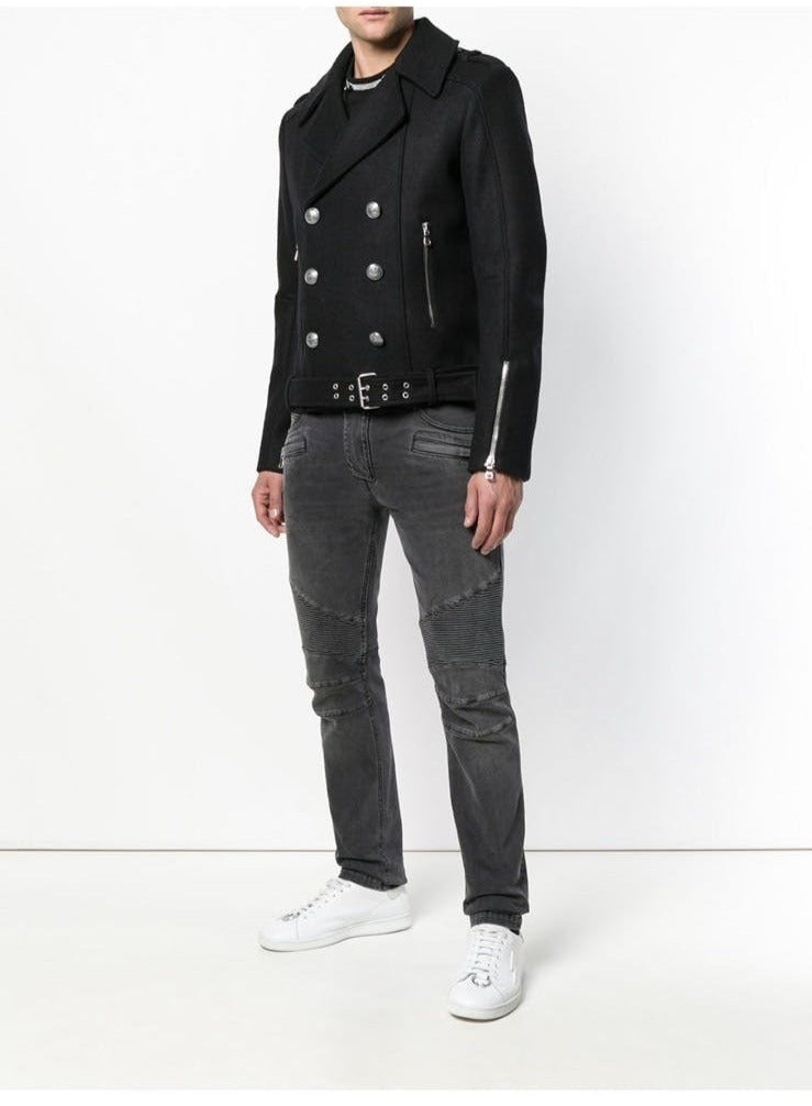 Balmain Double Breasted Biker Pea coat Blazer