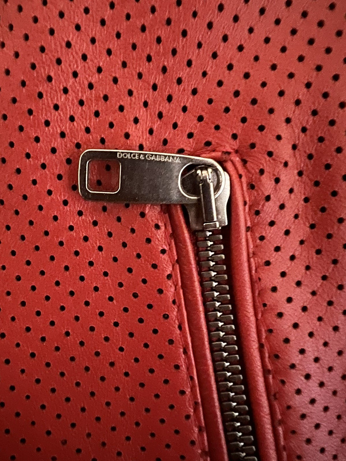 Dolce & Gabbana Red Leather Perforated Bomber Jacket