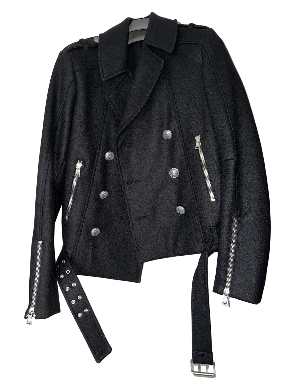 Balmain Double Breasted Biker Pea coat Blazer