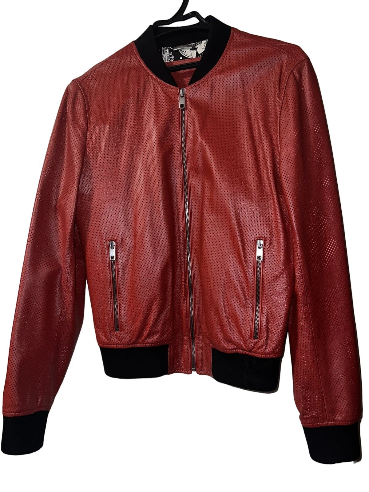 Dolce & Gabbana Red Leather Perforated Bomber Jacket