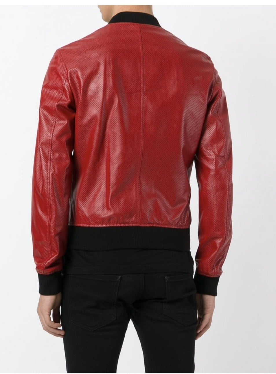 Dolce & Gabbana Red Leather Perforated Bomber Jacket