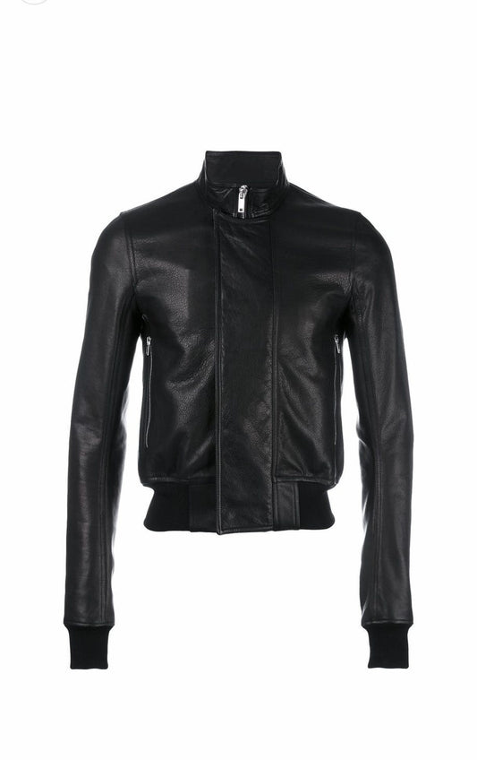 Rick Owens Calf Leather Cropped Bomber Jacket
