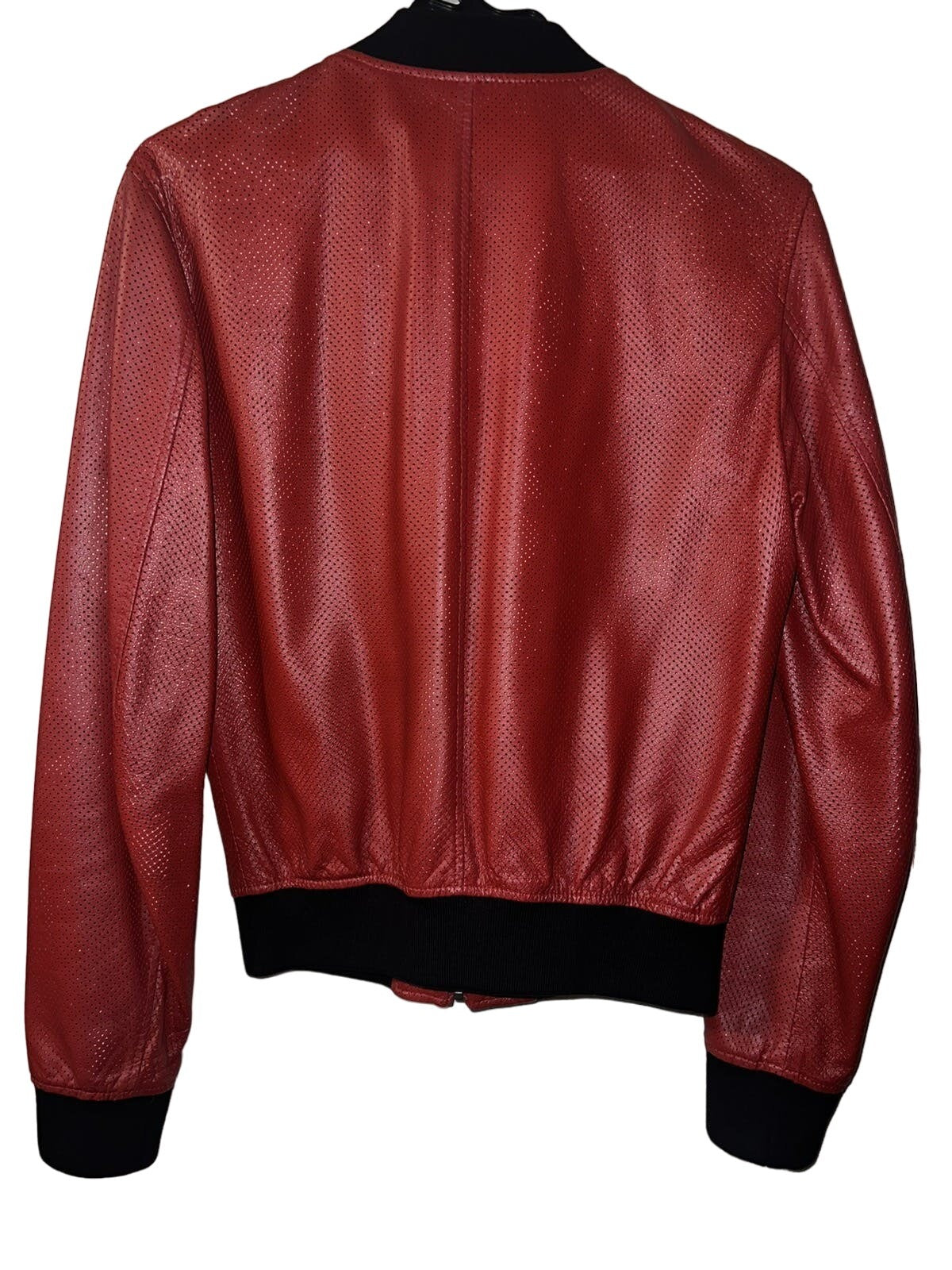 Dolce & Gabbana Red Leather Perforated Bomber Jacket
