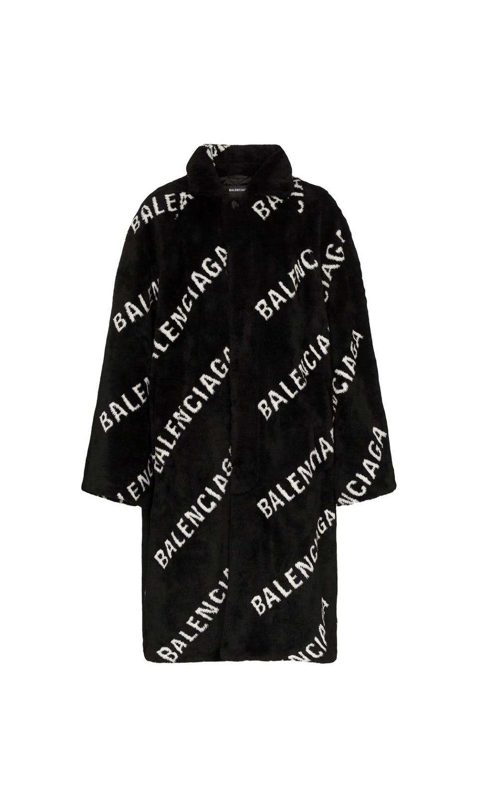 Balenciaga Logo-Print Fur Coat