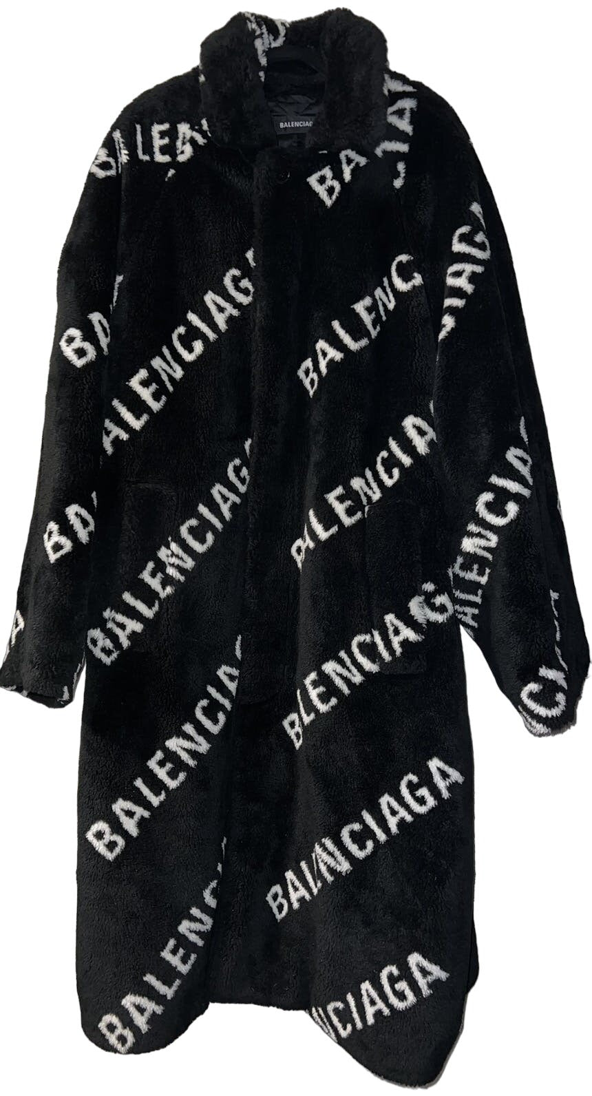 Balenciaga Logo-Print Fur Coat