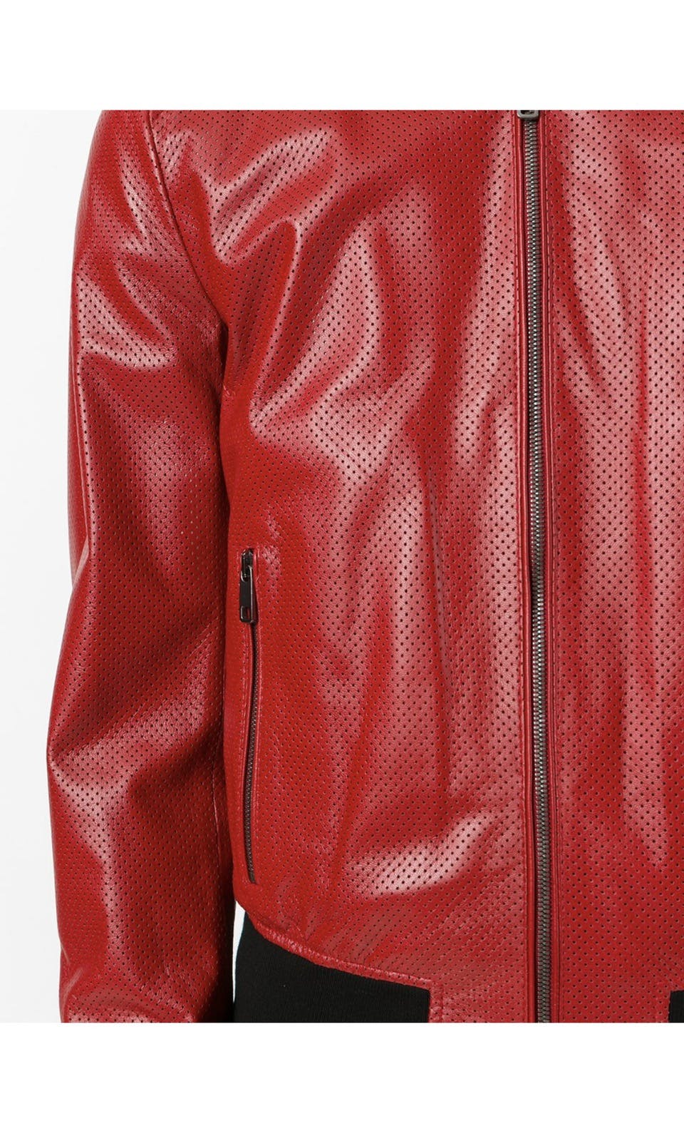 Dolce & Gabbana Red Leather Perforated Bomber Jacket