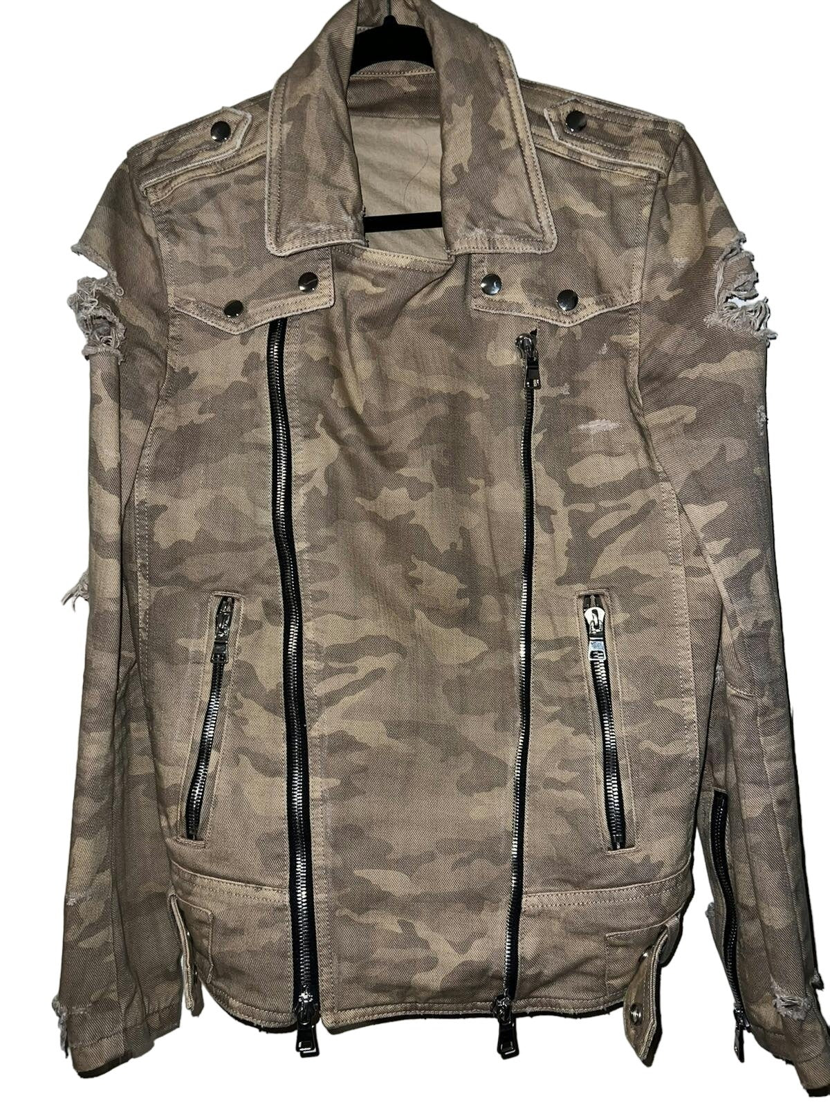 Balmain Destroyed Camouflage Print Biker Jacket
