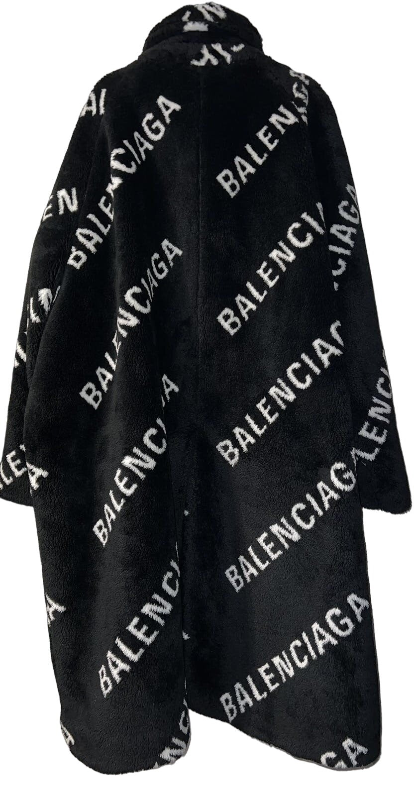Balenciaga Logo-Print Fur Coat