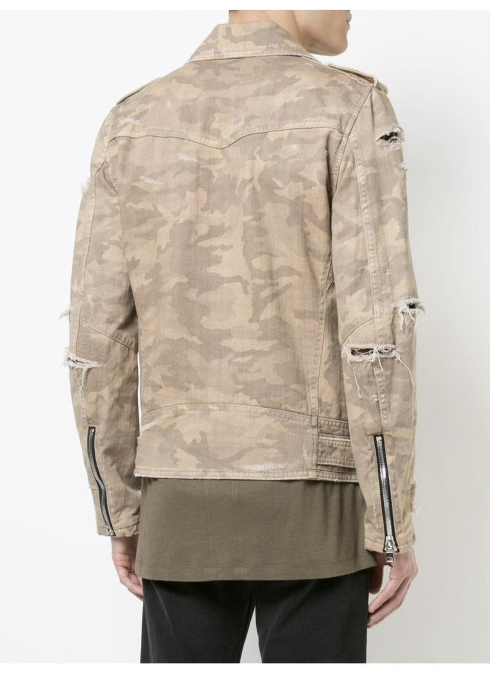 Balmain Destroyed Camouflage Print Biker Jacket