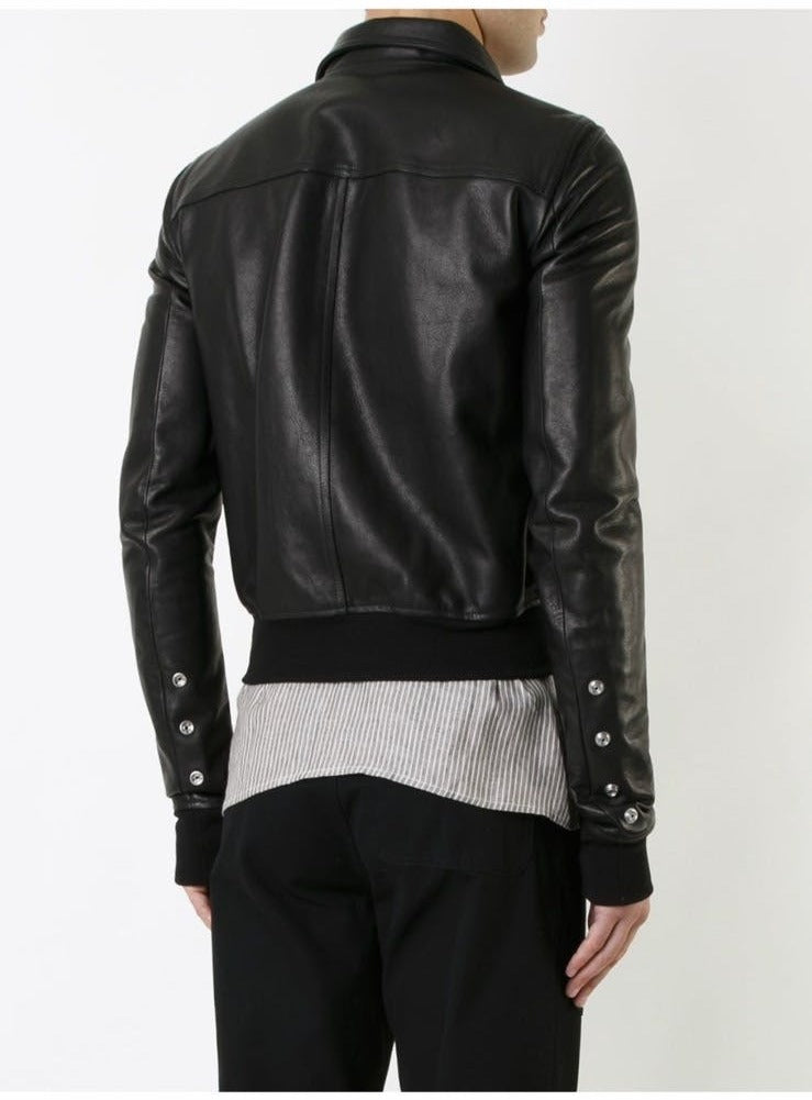 Rick Owens Calf Leather Oblong Collar Bomber Jacket