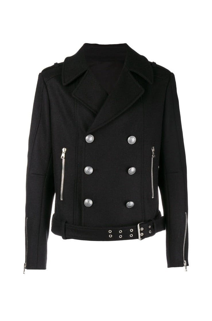 Balmain Double Breasted Biker Pea coat Blazer