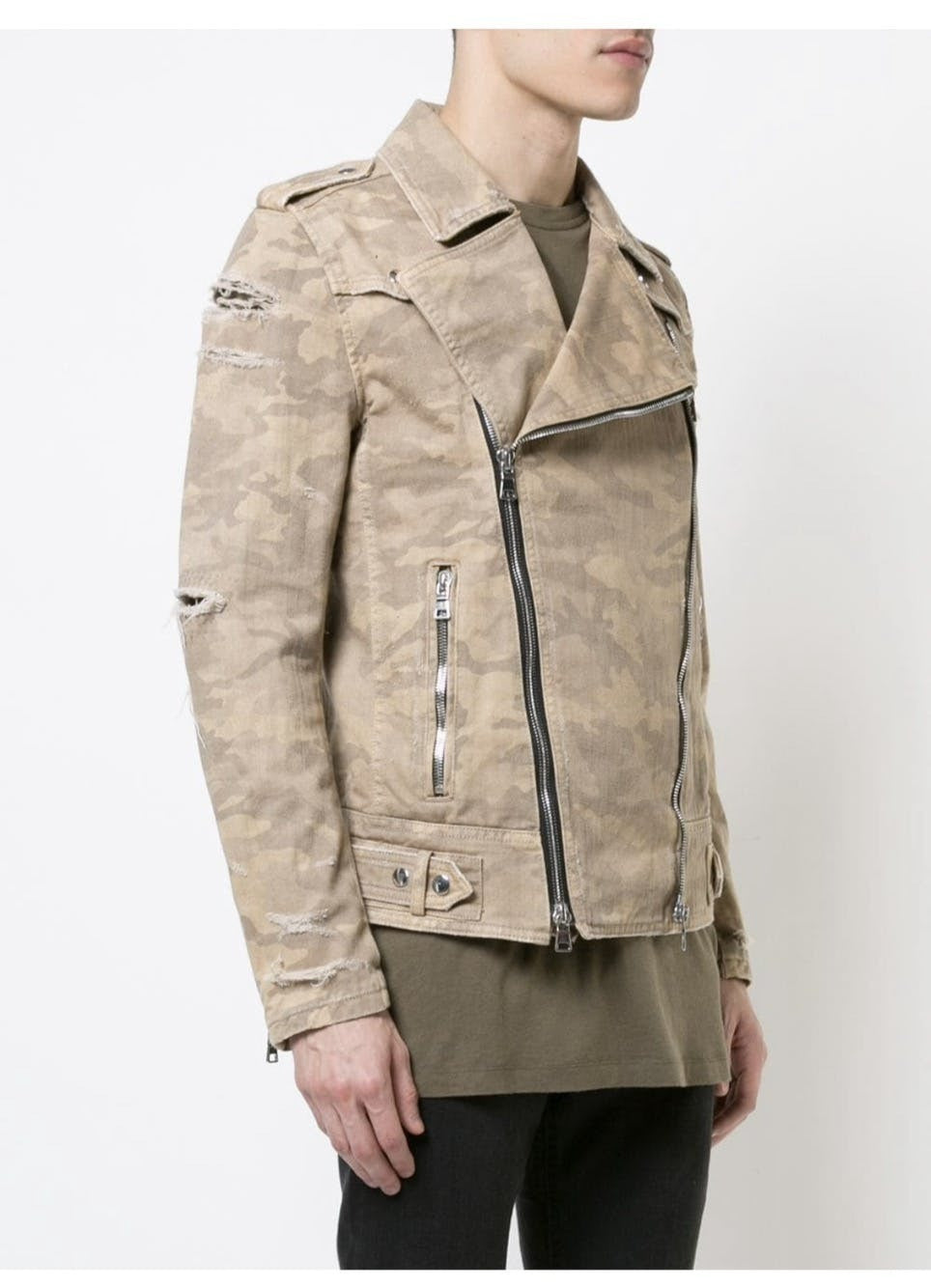 Balmain Destroyed Camouflage Print Biker Jacket