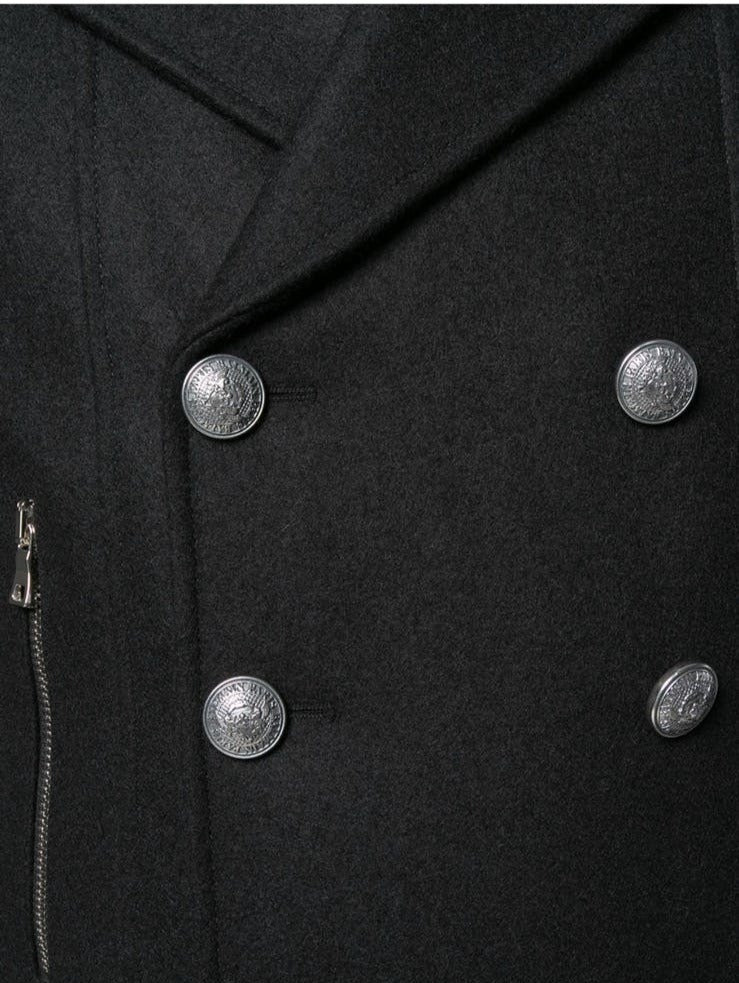 Balmain Double Breasted Biker Pea coat Blazer