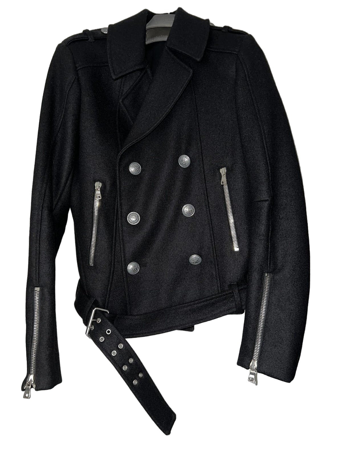Balmain Double Breasted Biker Pea coat Blazer