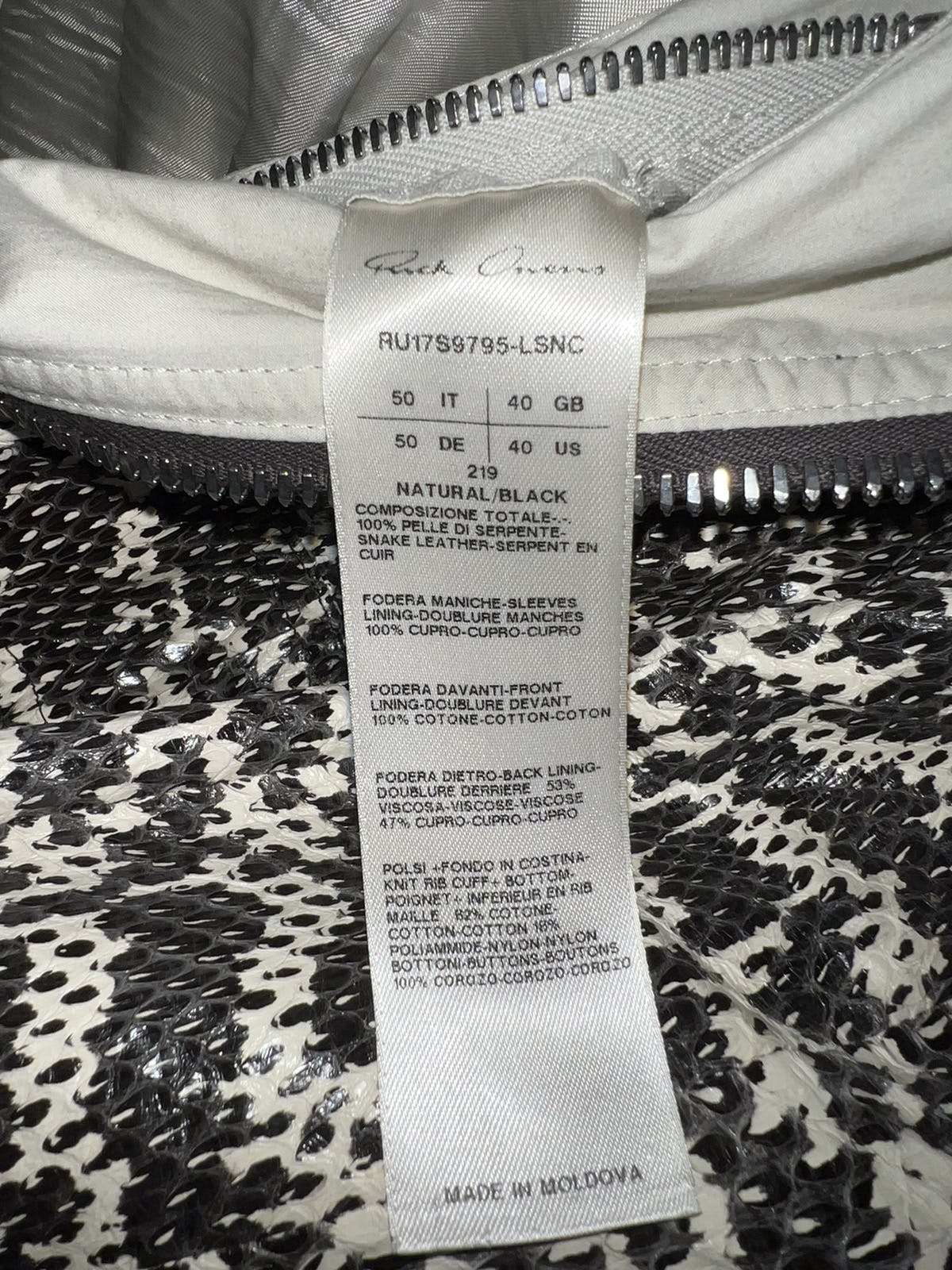 Rick Owens Snake Skin Oblong Collar Bomber Jacket