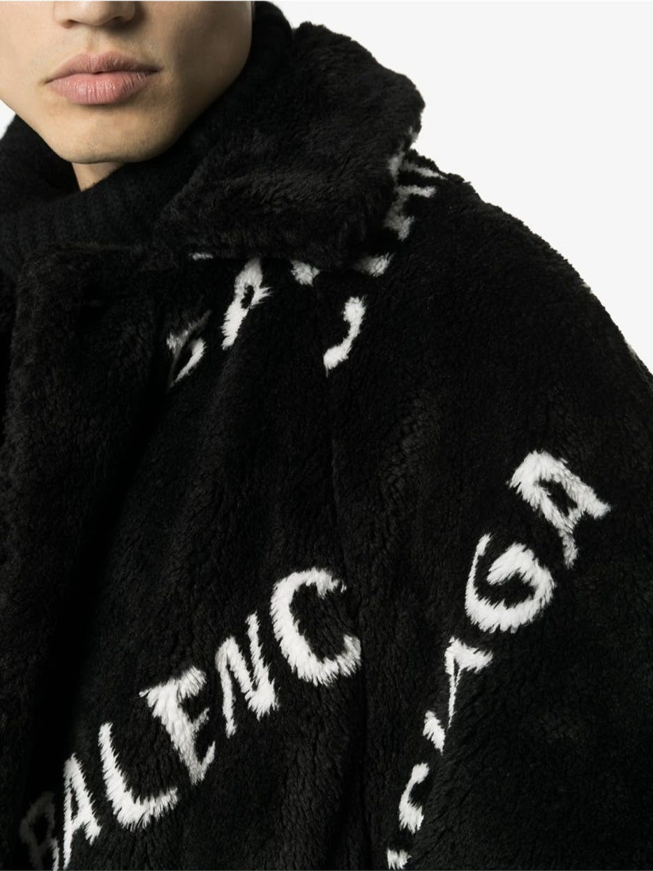 Balenciaga Logo-Print Fur Coat