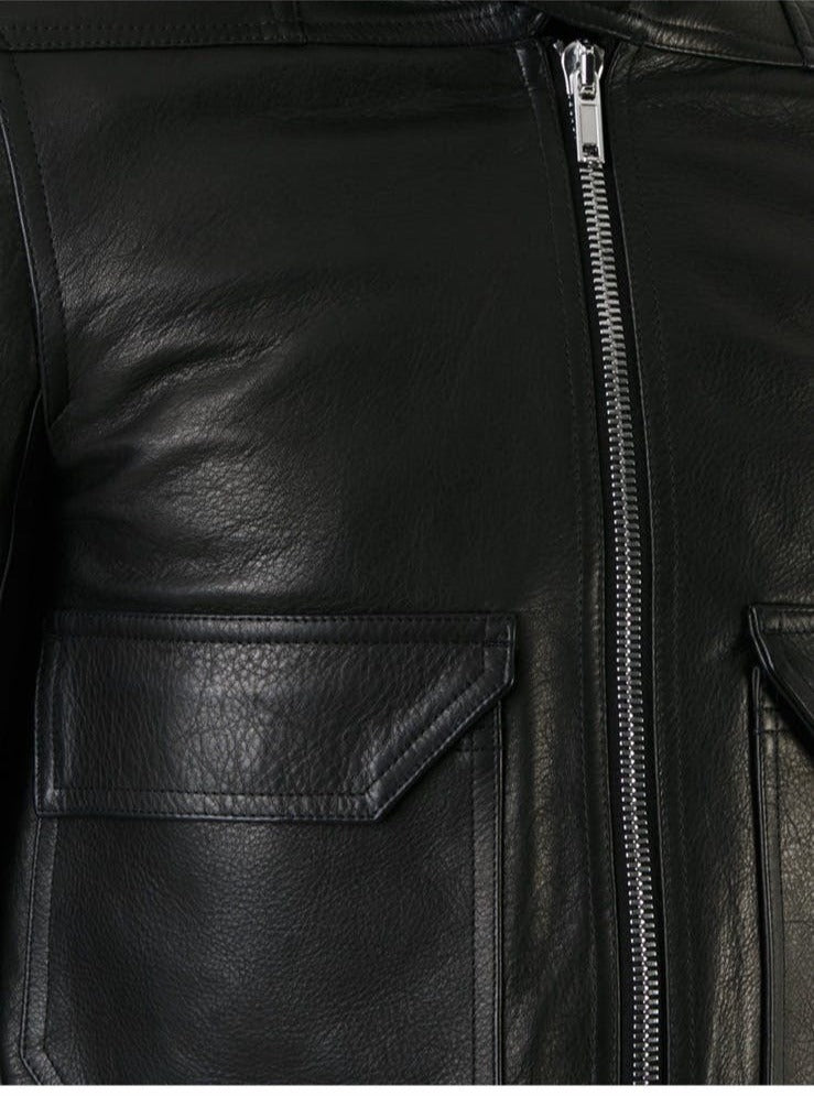 Rick Owens Calf Leather Oblong Collar Bomber Jacket