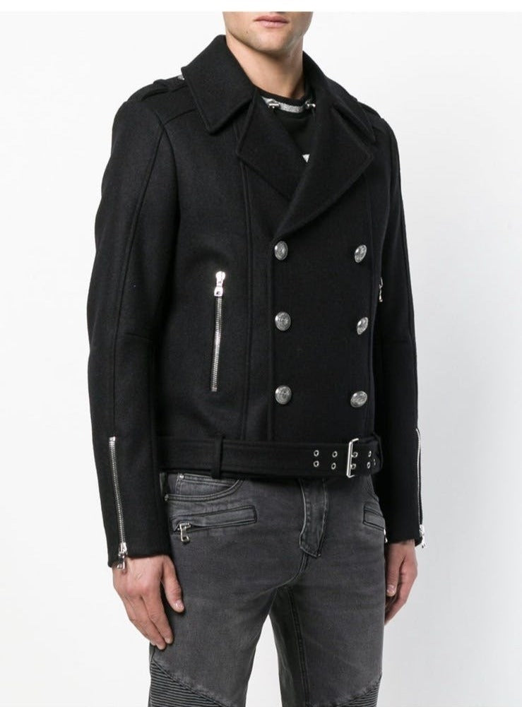 Balmain Double Breasted Biker Pea coat Blazer